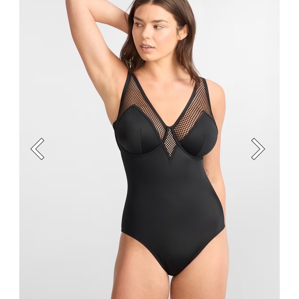 Bare Necessities Slimming Underwire Mesh Plunge One-Piece Swimsuit 36G S30484